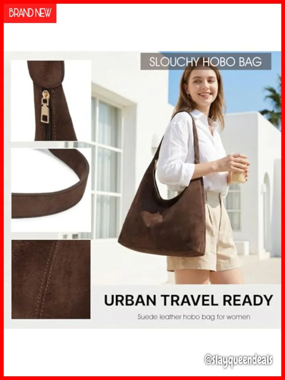 Faux Suede Slouchy Hobo Bag with Removable Pouch Women's Shoulder Purse